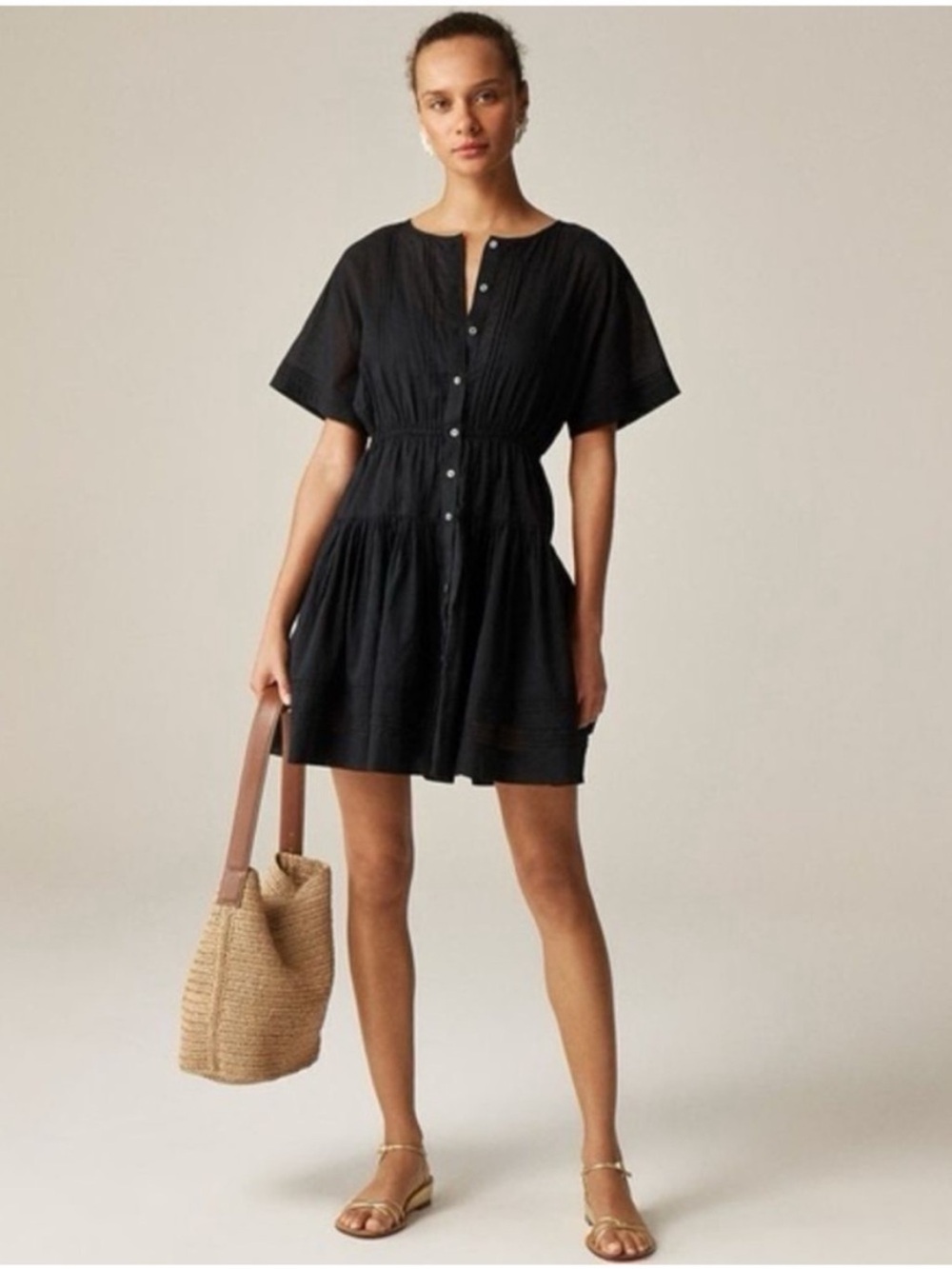 J Crew Dress M Pintuck Black